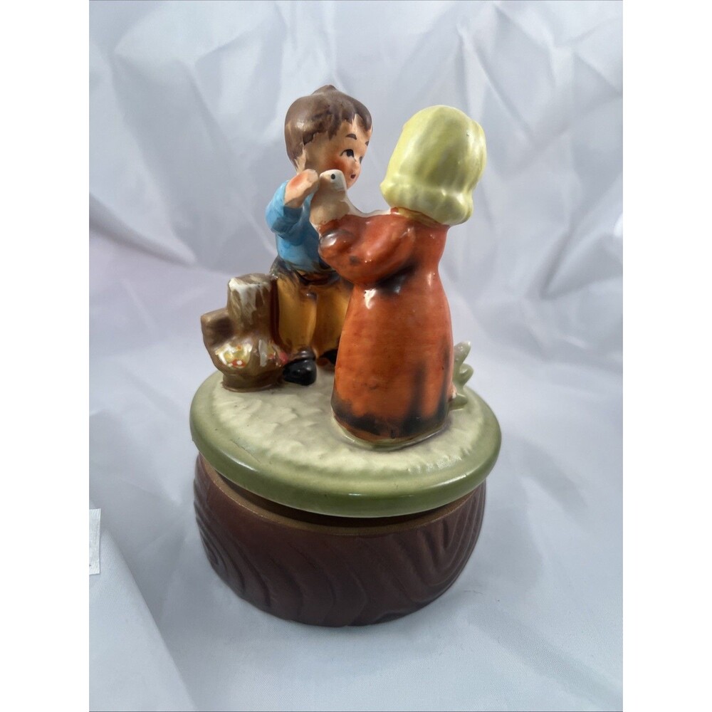 Vintage Ceramic Rotating Music Box Boy and Girl Figurine Hummel Style Decor